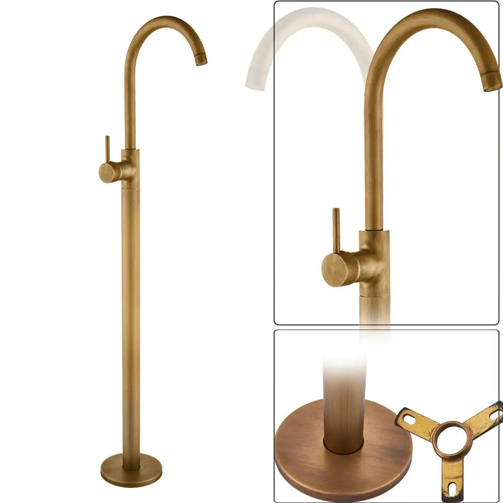 DecorBites™ Black Bronze Bath Shower Tub Faucet Floor Mounted Rotate Spout Hot Cold Tap