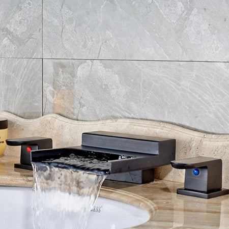 DecorBites™ Black Wide Waterfall Spout Faucet Double Handle Bathroom Mixer Taps