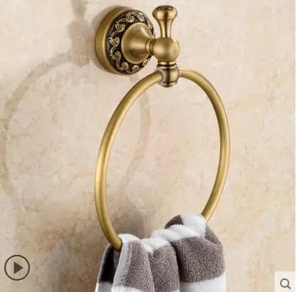 DecorBites™ Copper Carved Bathroom Accessories Set: Towel Shelf, Towel Bar, Paper Holder, Cloth Hook