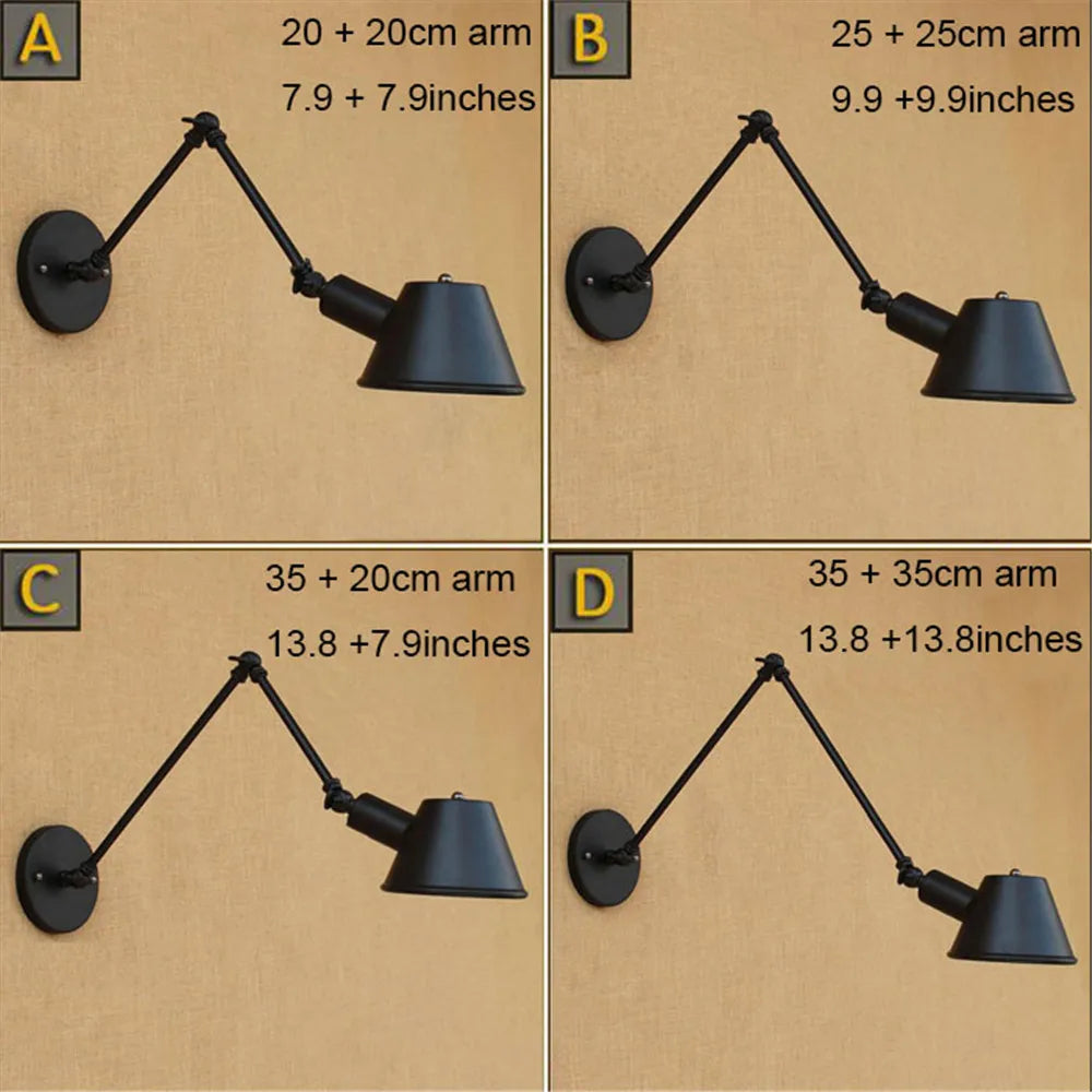 DecorBites™ Antique Metal Shade Double Swing Arms Wall Lights for Home Office Study