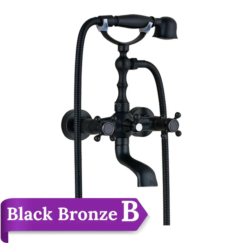 DecorBites™ Brass Bathtub Shower Faucet Set with Dual Knobs and Handshower