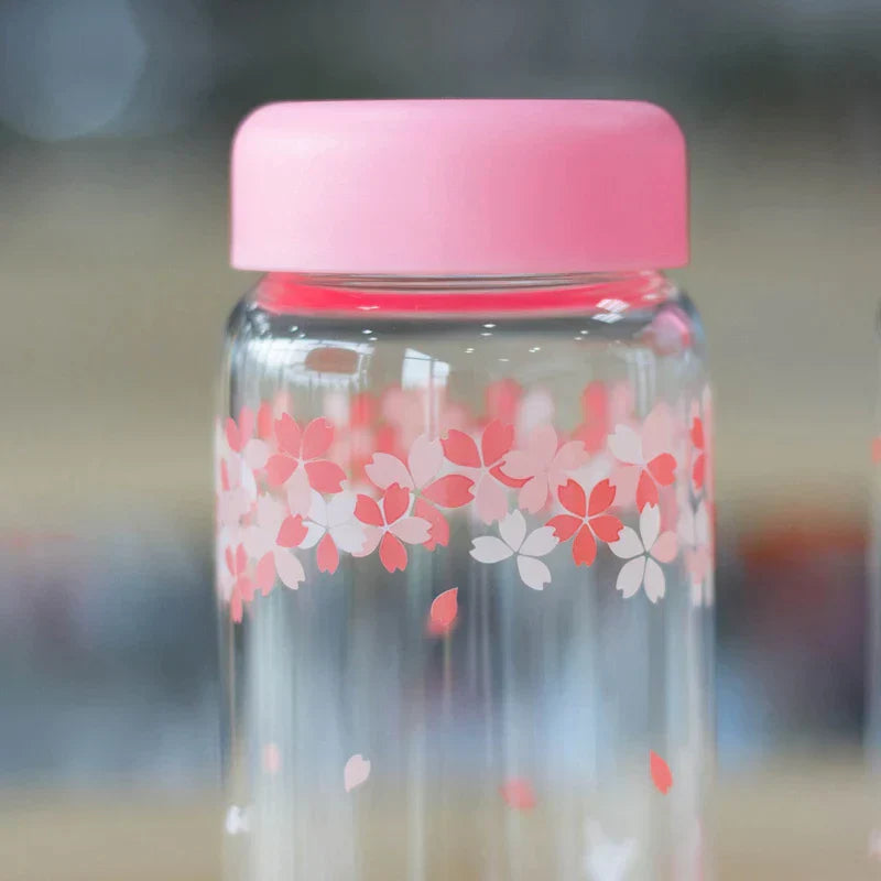 DecorBites™ Kawaii Sakura Glass Water Bottle 310ml Cute Cartoon Animal Design