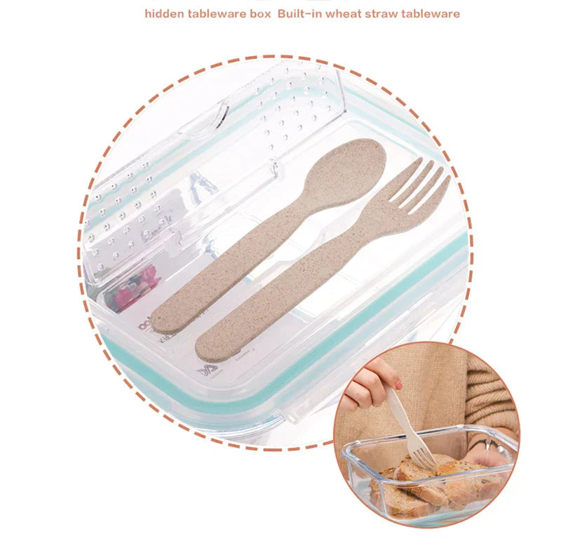 DecorBites™ Kids Lunch Box: Korean Style Glass Bento with Compartments, Microwave Safe, Food Storage