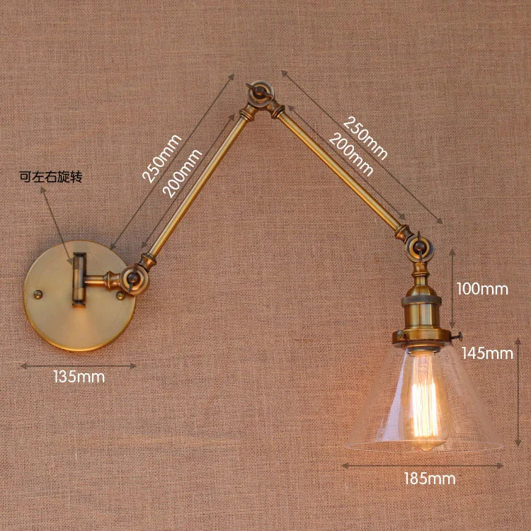 DecorBites™ Antique Brass Loft Industrial Wall Lamp Swing Arm Sconce