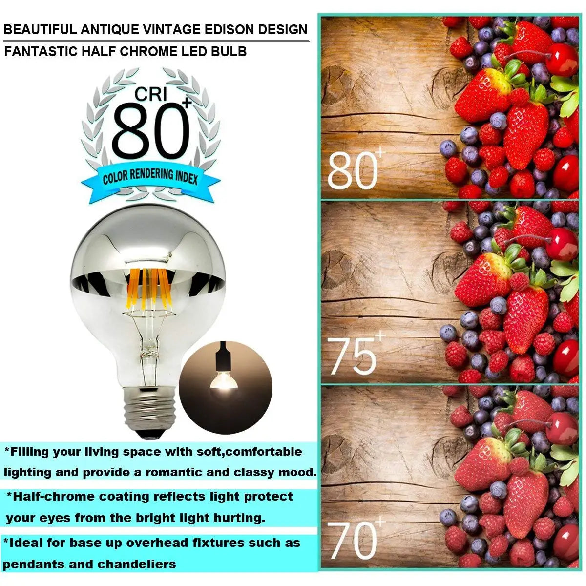 DecorBites™ 8W LED Filament Dimmable G45 Silver Mirror Top Bulb E12 Warm White 2700K