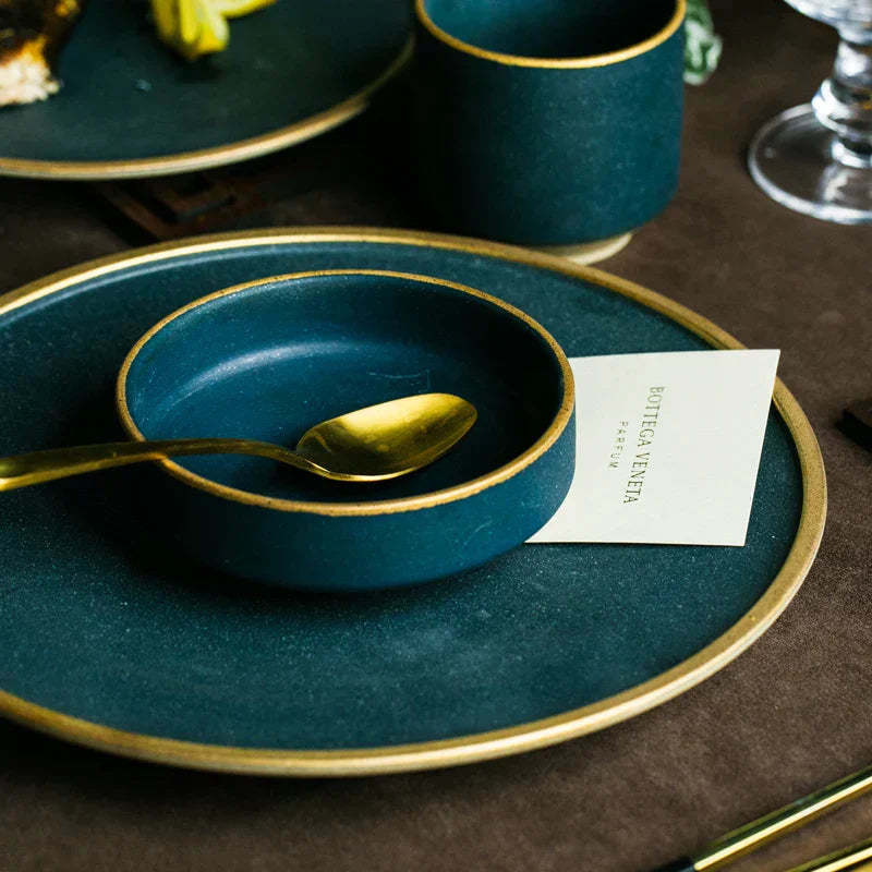DecorBites™ Ceramic Dinner Plate - Gold Edged Steak Dish - High Quality Japan Style Partyware