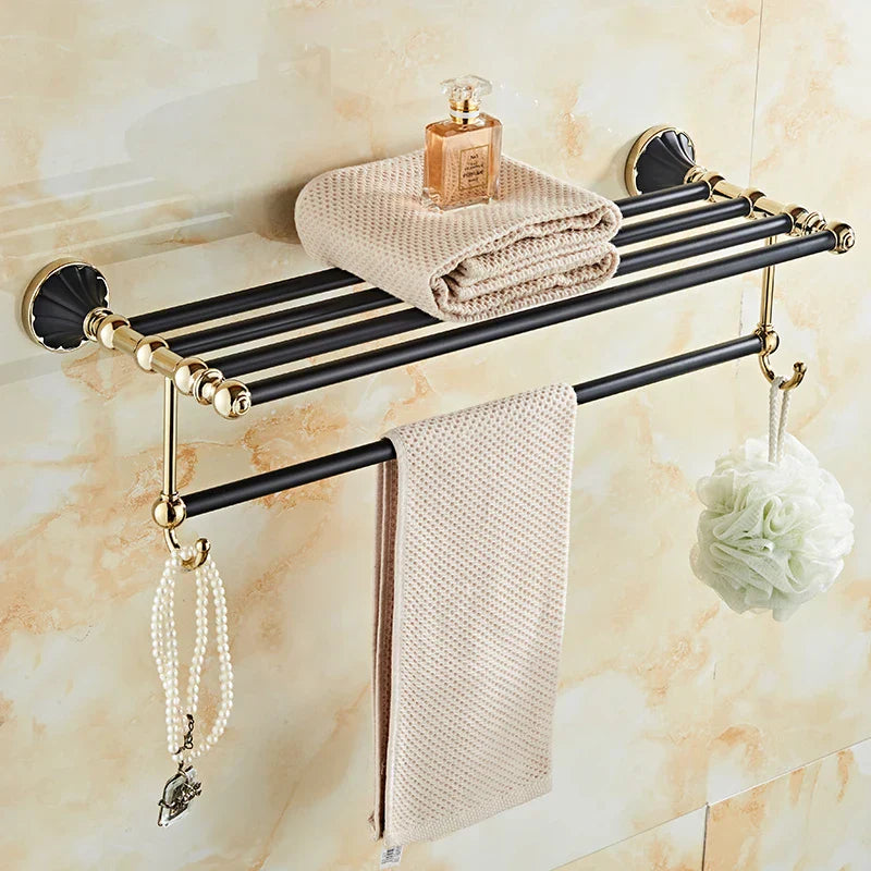 DecorBites™ Gold Black Bathroom Accessories Set, Towel Bar, Toilet Brush Holder, Paper Holder