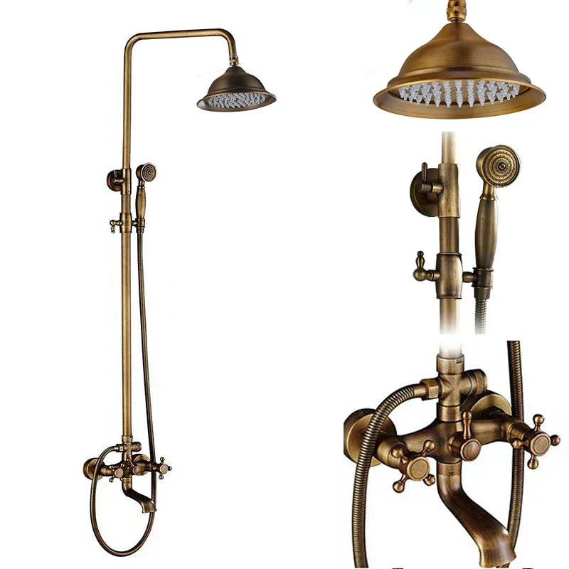 DecorBites™ Brass Antique Dual Handle Shower Faucet Set with Handshower Shelf
