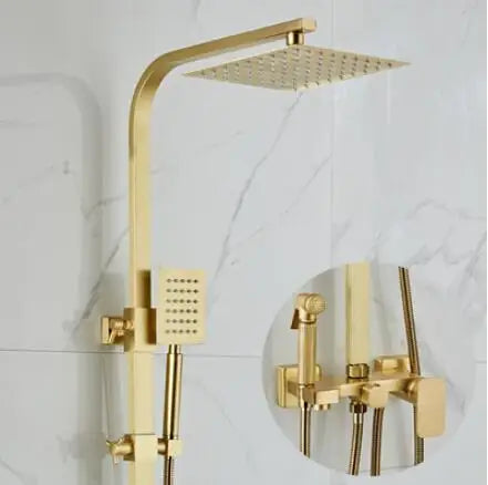 DecorBites™ Brushed Gold Bath & Shower Faucet Set for Luxurious Rainfall Experience