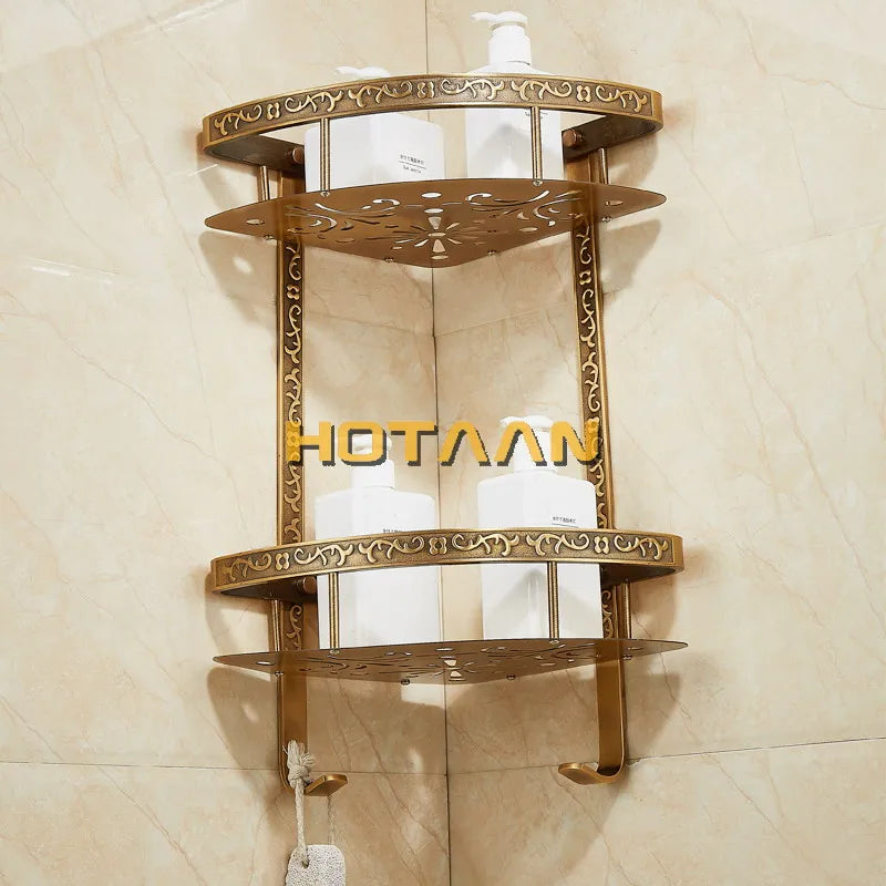 DecorBites™ Antique Aluminum Double Layer Bathroom Corner Shelf - Bathroom Holder Organizer