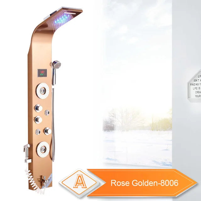 DecorBites™ LED Rain Waterfall Shower Panel with Massage Jets and Bidet Sprayer