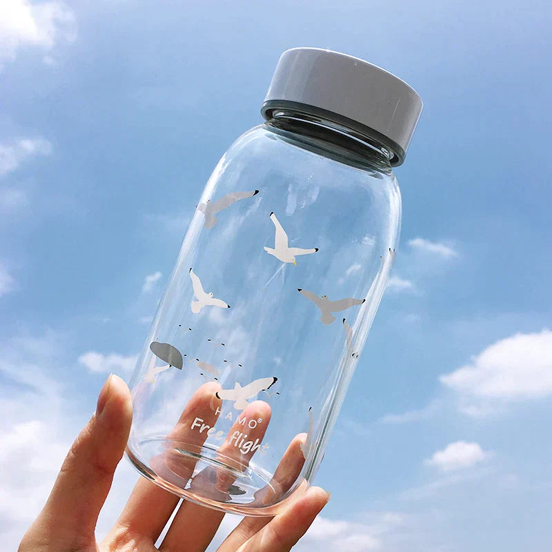 DecorBites™ Animal Glass Water Bottle with Sleeve | Cute Kawaii Design for Outdoor Activities