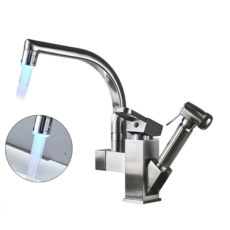 DecorBites™ LED Kitchen Faucet Mixer with Swivel Spouts and Pull-Out Spray