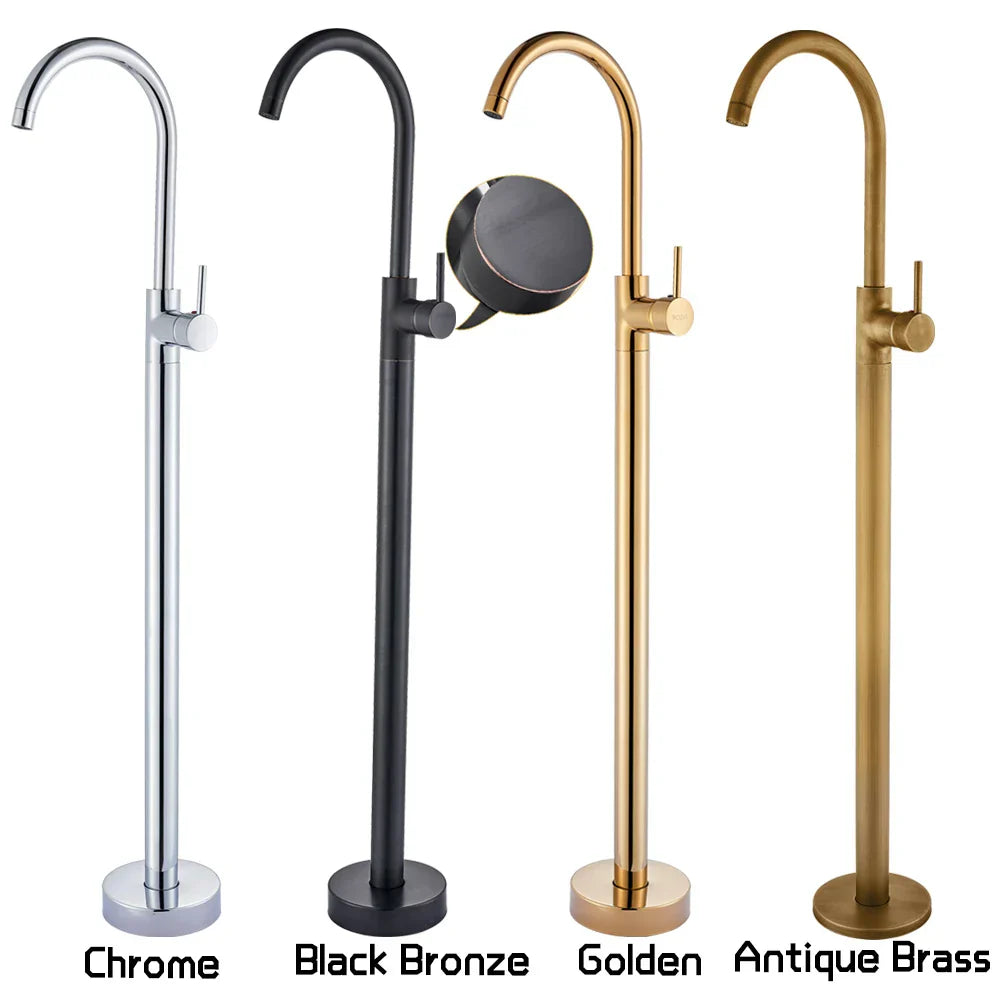 DecorBites™ Black Bronze Bath Shower Tub Faucet Floor Mounted Rotate Spout Hot Cold Tap