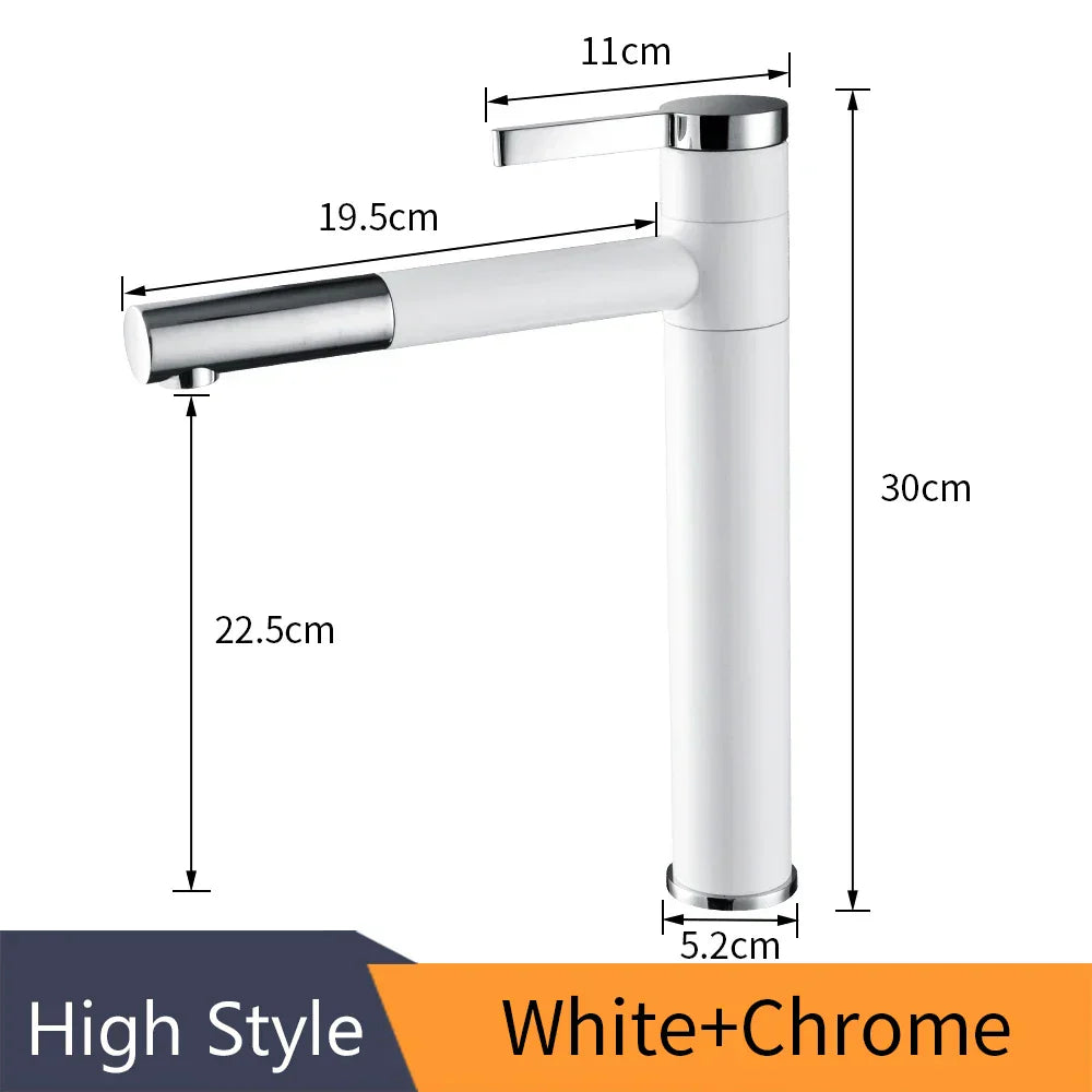 DecorBites™ Brass Bathroom Faucet Vessel Sink Mixer Swivel Spout Deck Mounted White Tap