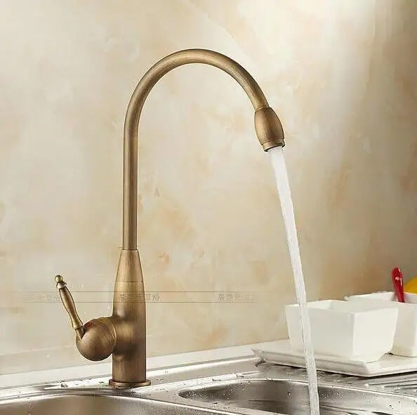 DecorBites™ Antique Brass Porcelain Basin Mixer Hot Cold Tap - 360 Degree Swivel Kitchen Faucet