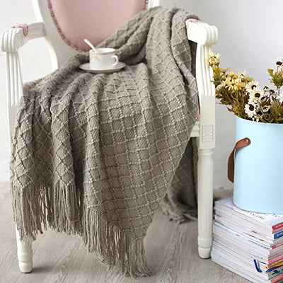 DecorBites™ Knitted Throw Blanket Grey Yellow Black Grey Sofa 130x170cm Diamond Acrylic