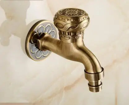 DecorBites™ Dragon Carved Antique Brass Garden Bibcocks Single Cold Tap for Outdoor ★