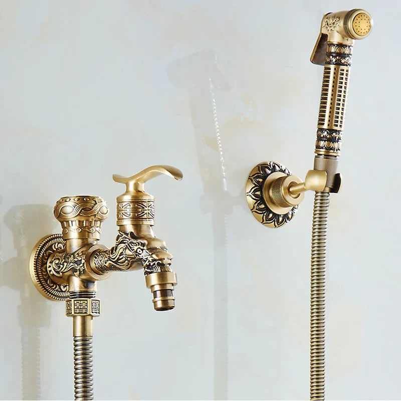DecorBites™ Antique Brass Wall Mounted Bidet Faucet Hygienic Shower Sprayer Tap