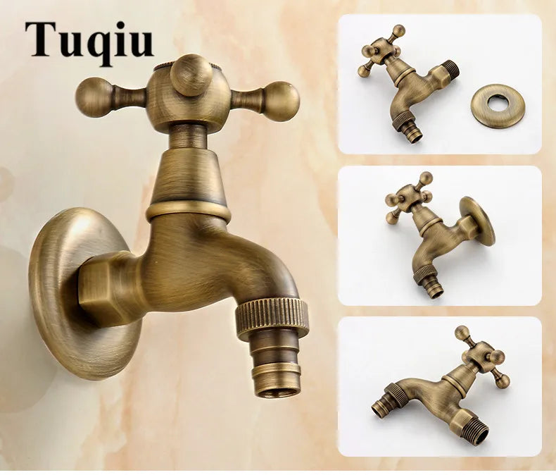 DecorBites™ Dragon Carved Antique Brass Garden Bibcocks Single Cold Tap for Outdoor ★