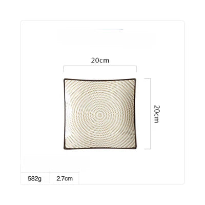 DecorBites™ Bone China Porcelain Square Dinner Plate - Blue and White Plant Design