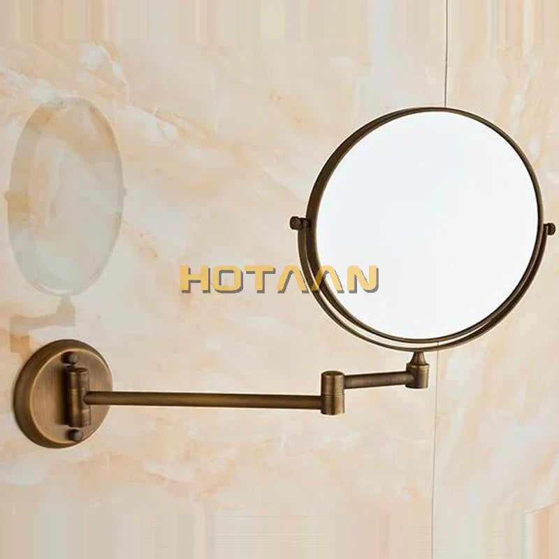 DecorBites™ 8" Brass Shave Makeup Mirror Wall Mounted Extendable Arm 1x3x Magnifying