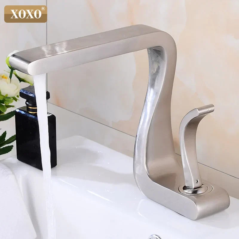 DecorBites™ Black Brass Single Handle Basin Faucet, Deck Mounted Bathroom Sink Mixer