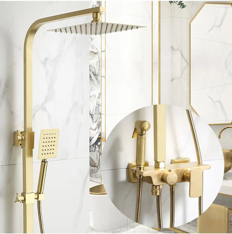 DecorBites™ Brushed Gold Bath & Shower Faucet Set for Luxurious Rainfall Experience