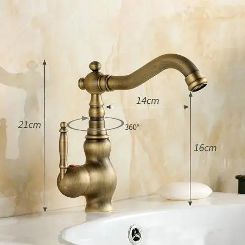 DecorBites™ Antique Brass Porcelain Basin Mixer Hot Cold Tap - 360 Degree Swivel Kitchen Faucet