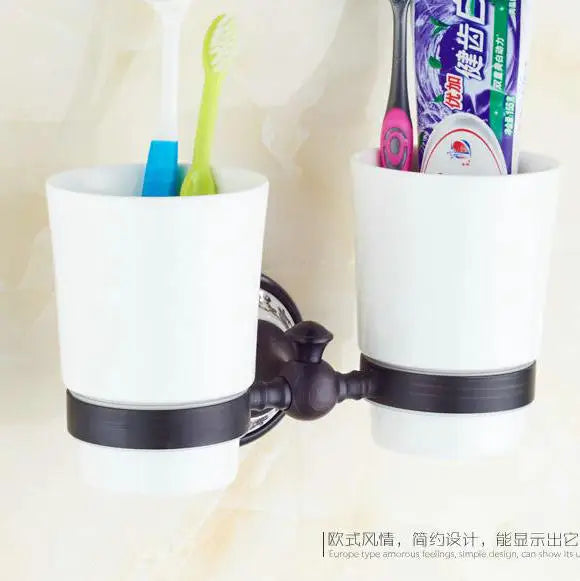 DecorBites™ Black Porcelain Brass Bathroom Accessories Set