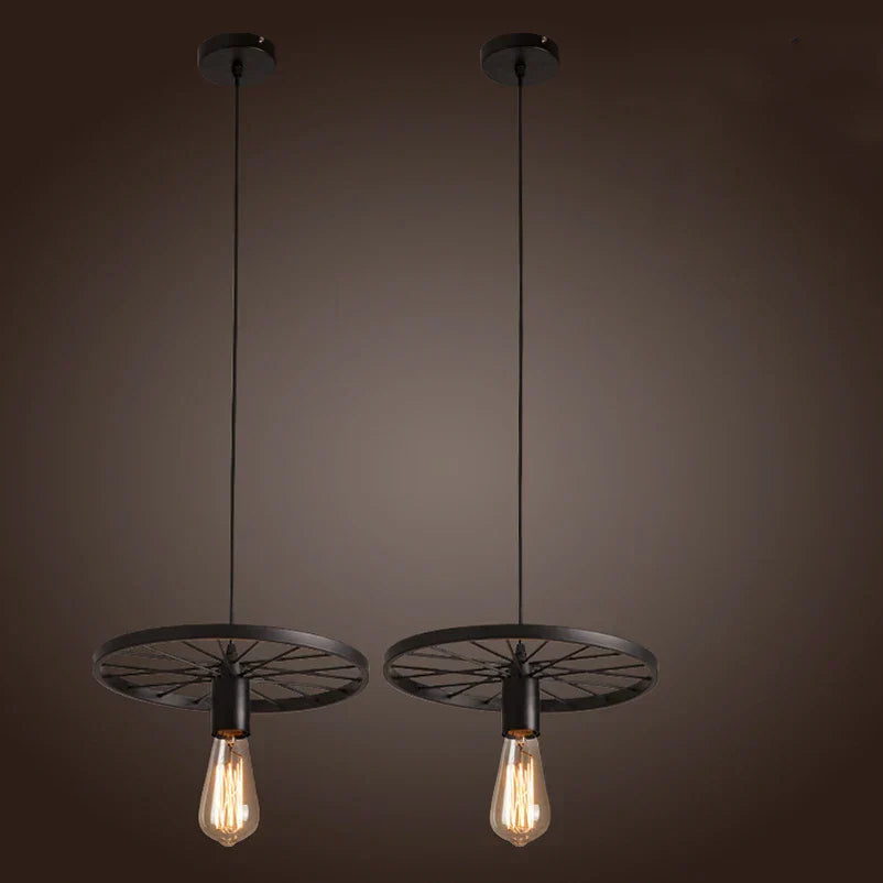 DecorBites™ Industrial Iron Wheel Chandelier for Dining Room, Restaurant, and Cafe