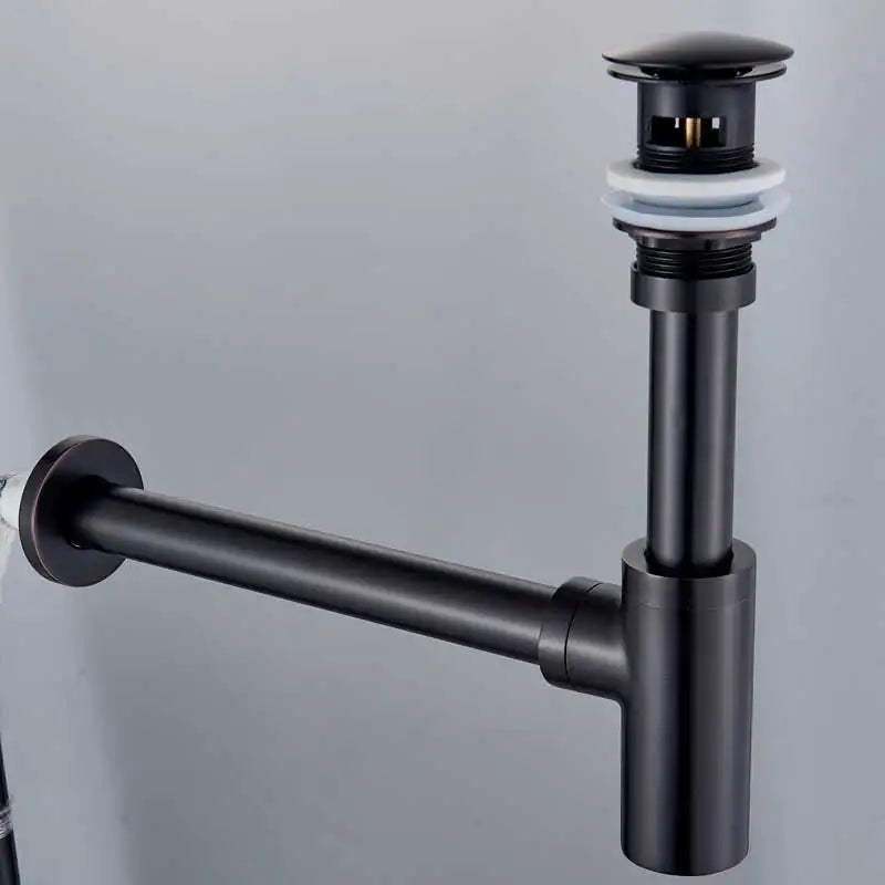 DecorBites™ Antique Brass Round Siphon P-Trap Bathroom Vanity Basin Pop-Up Drain