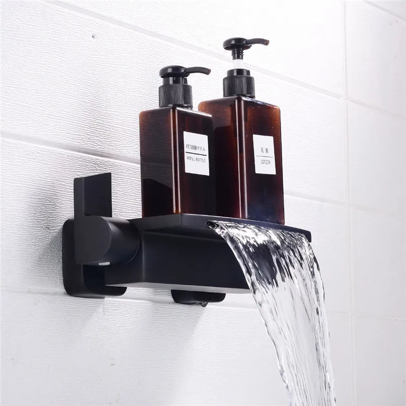 DecorBites™ Brushed Gold Tub Shower Faucet Set with Waterfall Handheld Mixer