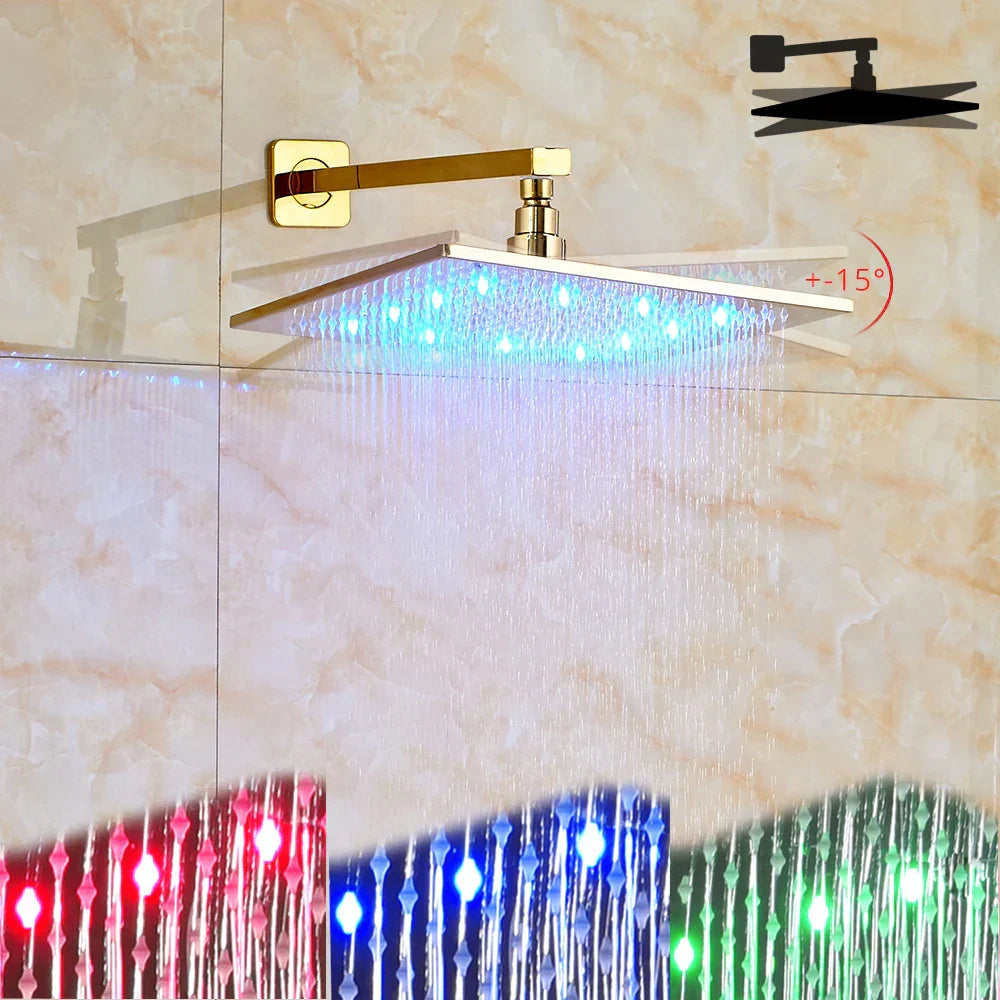 DecorBites™ Golden LED Rainfall Shower Faucet with 3-way Mixer and Brass Spout