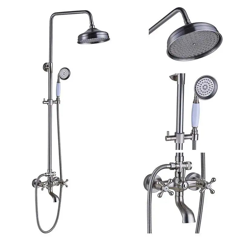 DecorBites™ Brushed Nickel Dual Handle Rainfall Shower Mixer Faucet with Handshower
