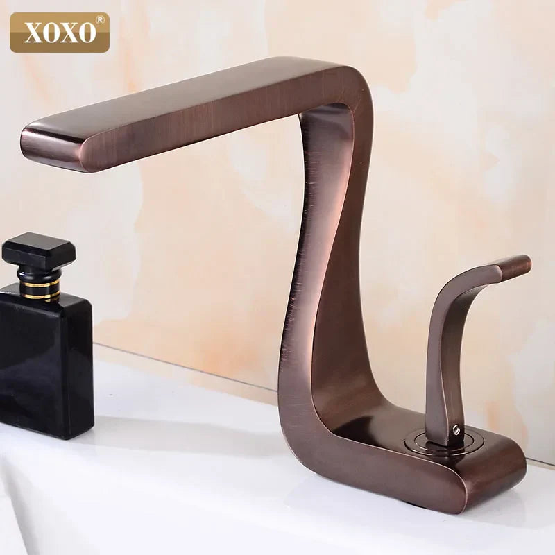 DecorBites™ Black Brass Single Handle Basin Faucet, Deck Mounted Bathroom Sink Mixer