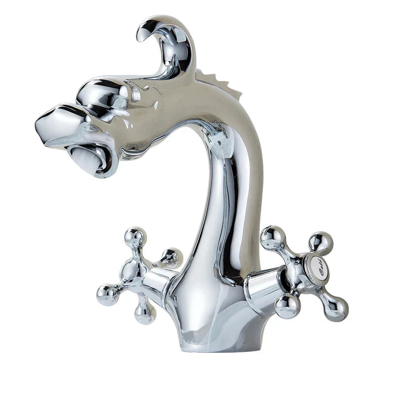 DecorBites™ Chinese Dragon Crystal Handle Basin Faucet Dual Hot Cold Deck Mounted Sink
