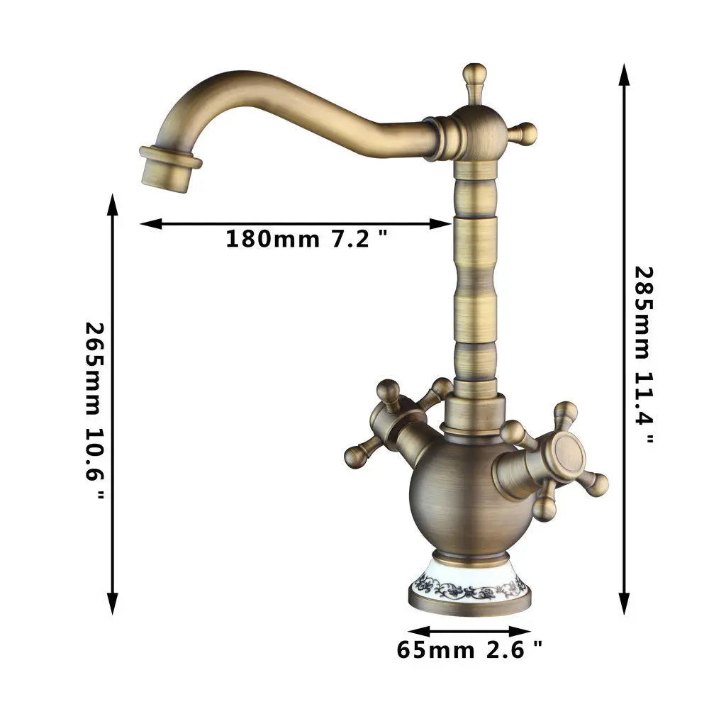 DecorBites™ Antique Brass Swivel Bathroom Faucet Mixer Tap with Single Handle