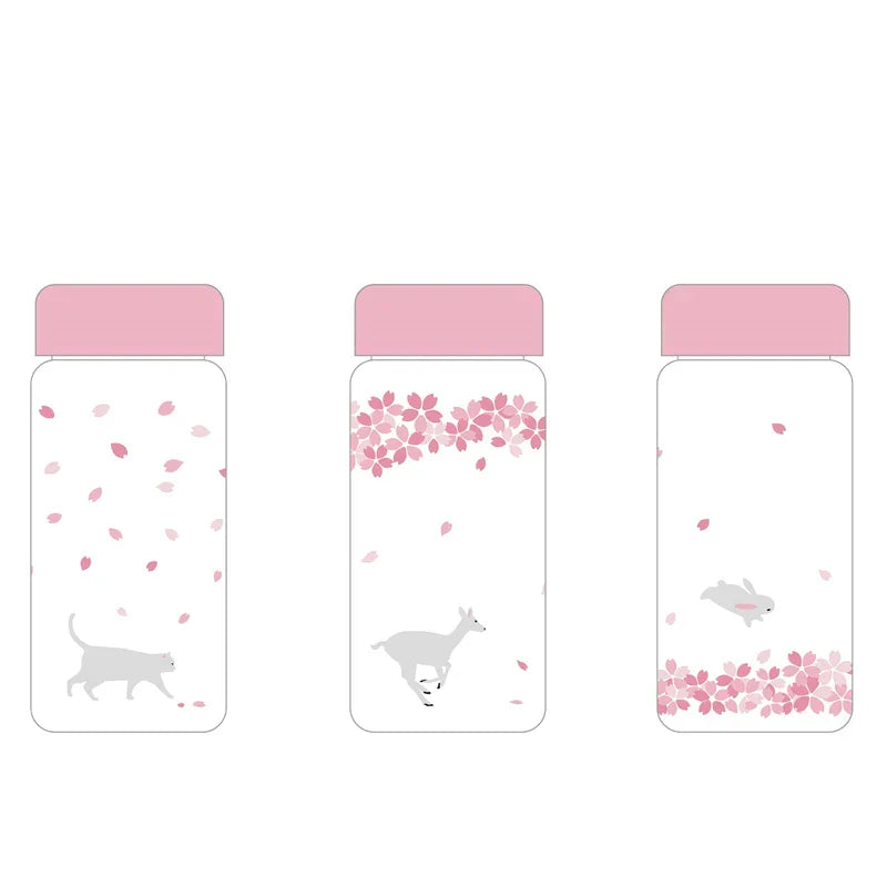 DecorBites™ Kawaii Sakura Glass Water Bottle 310ml Cute Cartoon Animal Design