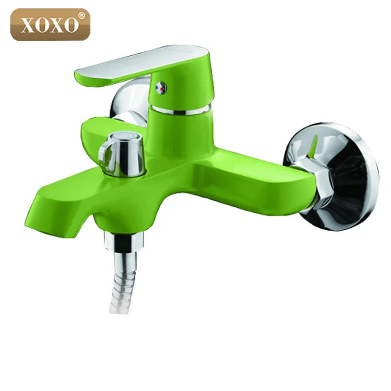 DecorBites™ Brass Chrome Wall Mounted Shower Faucet Set with Green Orange Shower Head