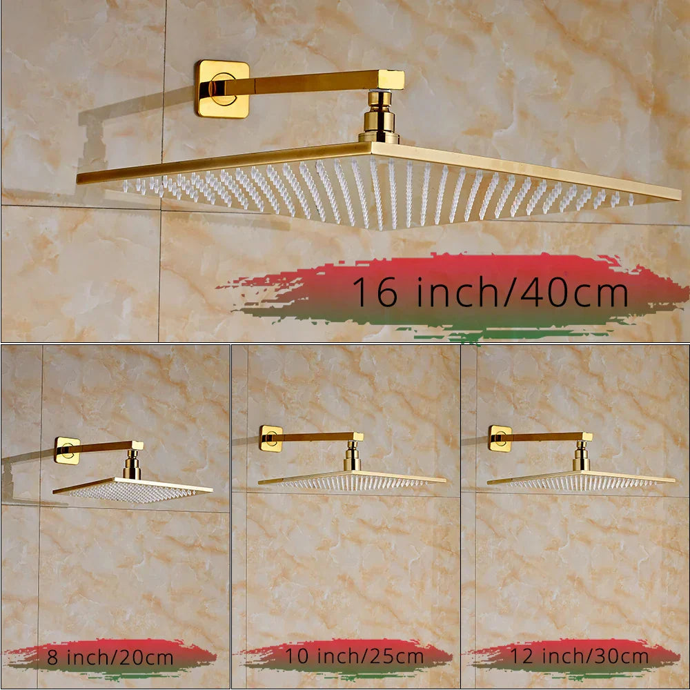 DecorBites™ Golden LED Rainfall Shower Faucet with 3-way Mixer and Brass Spout