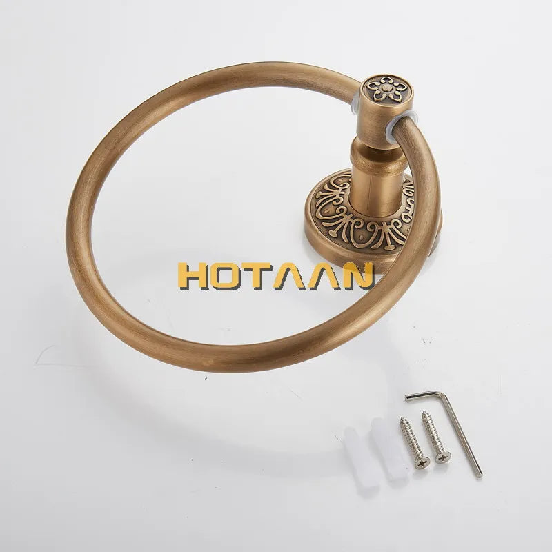 DecorBites™ Antique Brass Towel Ring - Wall-Mounted Round Towel Holder for Bathroom