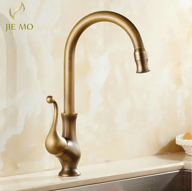 DecorBites™ Antique Brass Porcelain Basin Mixer Hot Cold Tap - 360 Degree Swivel Kitchen Faucet