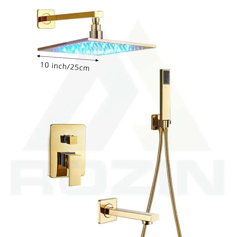 DecorBites™ Golden LED Rainfall Shower Faucet with 3-way Mixer and Brass Spout