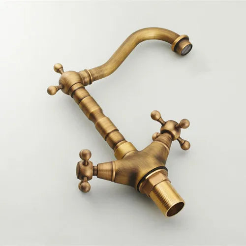DecorBites™ Antique Bronze Brass Swivel Basin Faucet with 2 Lever Handles