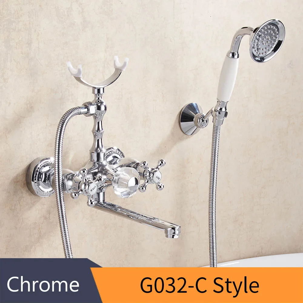 DecorBites™ Gold Brass Wall Mounted Bathtub Faucet with Hand Held Shower Kit
