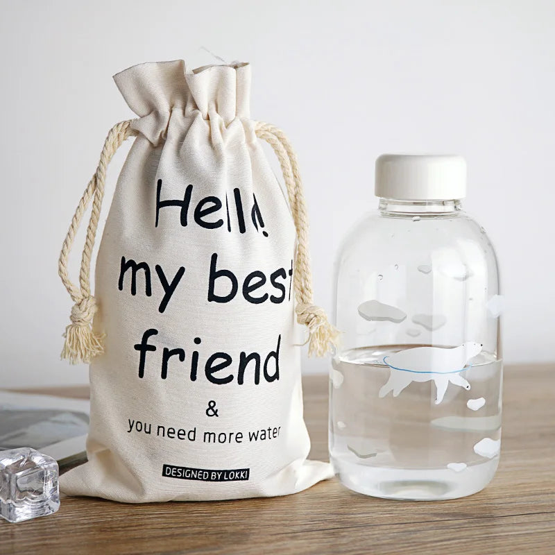 DecorBites™ Animal Glass Water Bottle with Sleeve | Cute Kawaii Design for Outdoor Activities