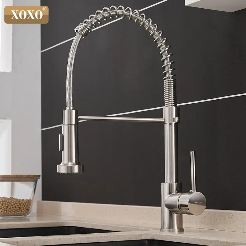 DecorBites™ Brushed Nickel Kitchen Faucet Pull Out Swivel Mixer Tap 1343A-S