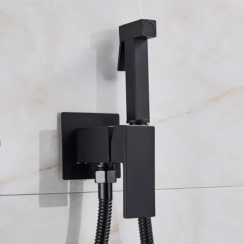 DecorBites™ Brass Bidet Faucet: Cold Hot Water Mixer, Square Shower Sprayer Head, Toilet Tap