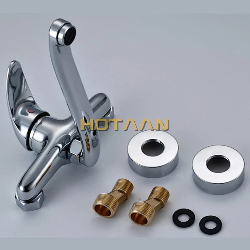 DecorBites™ Brass Chrome Dual Hole Kitchen Tap Mixer Faucet for Sink